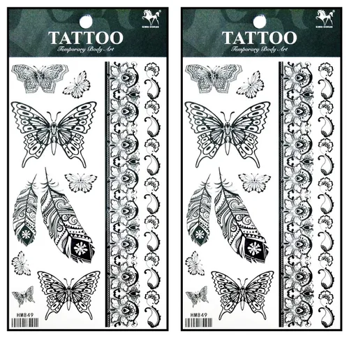 Vista 24 de Tatuajes 2 hojas de mariposas mosca de mariposa tatuajes temporales pegatinas falsas cuerpo brazo pecho hombro tatuajes para adolescentes, hombres