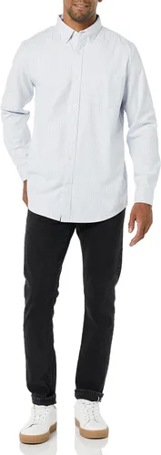 Vista 3 de Tienda Essentials Camisa Oxford elástica de manga larga ajustada con bolsillo para hombre