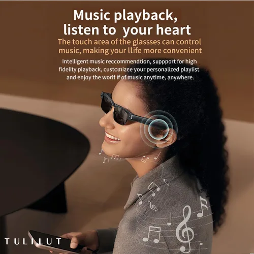Vista 6 de Lentes inteligentes AI con cámara de 8 MP – Gafas de sol Bluetooth para hombres con traducción en tiempo real, asistente de voz, audio de oído
