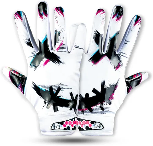 Vista 7 de TAQCHA Jester Cross Eyes Football Gloves - Tacky Sticky Grip Receiver Gloves for Men, Youth, Boys & Kids - Pro Elite Wide Receiver Gear for Game