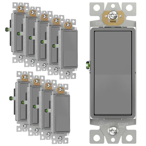 Vista 49 de ENERLITES - Interruptor de palanca decorativo de encendido/apagado con placas de pared, unipolar, 3 cables, tornillo de conexión a tierra, grado