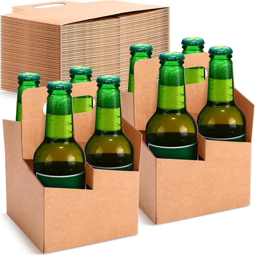Vista 9 de Jetec 50 piezas Portador de bebidas de 4 tazas con asa, portador de cerveza de cartón kraft, portavasos desechable para bebidas calientes o frías
