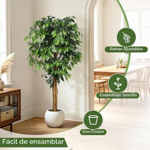 Vista 3 de Realead Árbol de ficus artificial de 5 pies con tronco triple y maceta