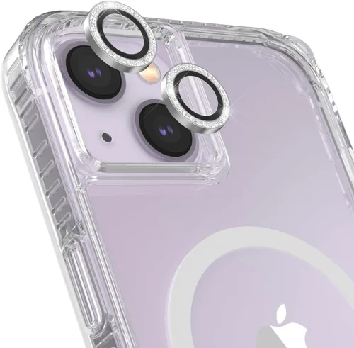 Vista 6 de Case-Mate Protector de lente de cámara para iPhone 14 Plus/iPhone 14 con anillos brillantes, doble vidrio templado, duradero, antiarañazos, visión
