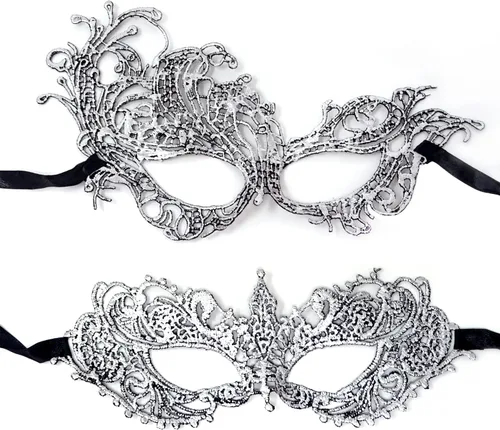Vista 9 de Honbay 2 máscaras de encaje misteriosas y divertidas para bailes de máscaras, fiestas de Halloween, sesión de fotos