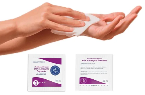 Vista 6 de BZK - Toalla húmeda antiséptica de 5 x 7 pulgadas (125 unidades) para limpieza de manos y cuerpo, sin alcohol, toallas envueltas individualmente