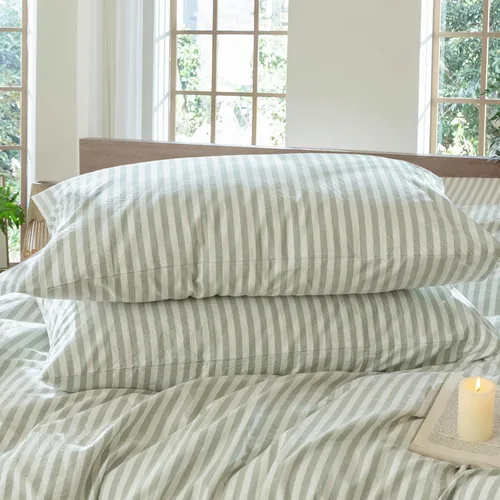 Vista 69 de MooMee Juego de 2 fundas de almohada de cuadros 100% algodón lavado con textura parecida al lino, transpirable, duradera, suave y cómoda