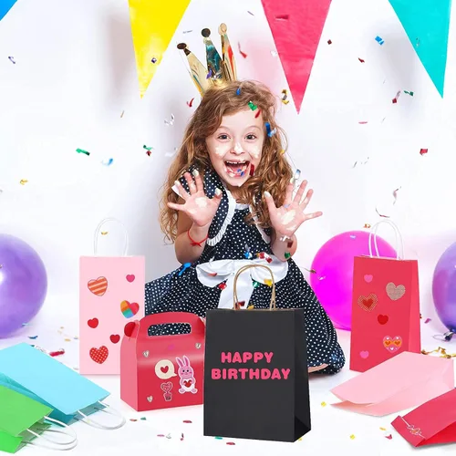 Vista 5 de Nexmint Bolsas de regalo de papel kraft negro con asa: paquete de 24 unidades de 8.0 in x 10.4 in x 4.1 in x 1.7 in. Grandes bolsas para regalos