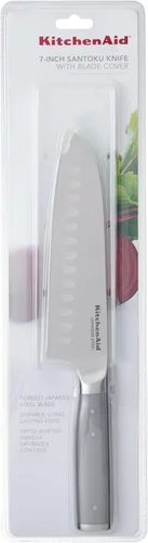 Vista 7 de KitchenAid Cuchillo Santoku forjado gourmet con cubierta de hoja de ajuste personalizado, cuchillo de cocina afilado, hoja de acero inoxidable Gris