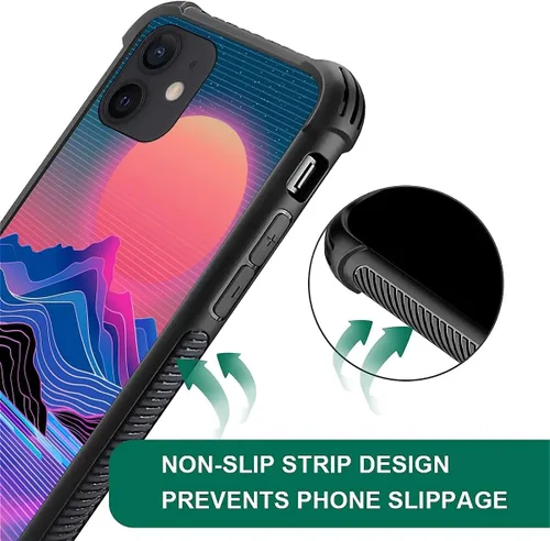 Vista 4 de CARLOCA Funda compatible con iPhone 12 Mini, funda Synthwave Purple Landscape Retro para iPhone 12 Mini, diseño gráfico, a prueba de golpes
