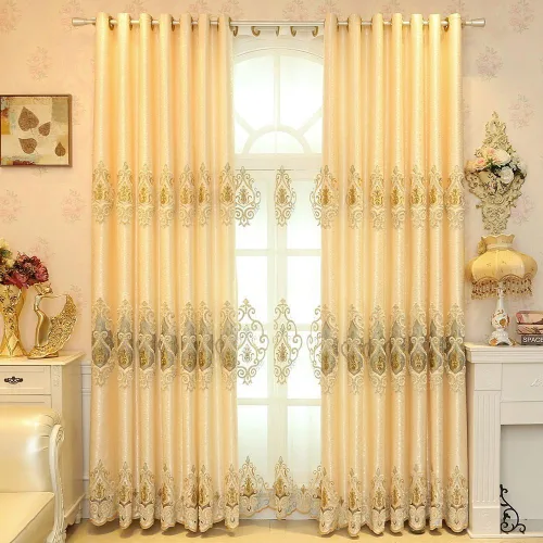 Vista 3 de MYRU 1 par de cortinas de estilo europeo para sala de estar, oscurecimiento de la habitación, cortinas doradas de lujo para ventana pequeña
