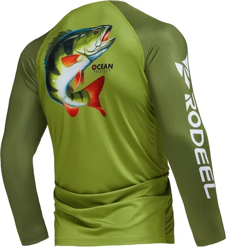 Vista 19 de Rodeel Camisas de pesca para hombre de manga larga que absorbe la tela UPF 50 protección solar camisa de rendimiento a. Negro