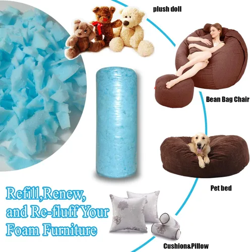Vista 3 de BOXIN Relleno de bolsa de frijol de 10 libras, relleno de espuma viscoelástica triturada para relleno de puf, almohada de cama de perro, sillas