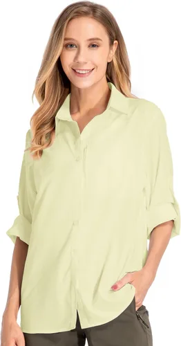 Vista 15 de Camisas de manga larga con protección solar UPF 50 para mujer, de secado rápido, para pesca al aire libre, senderismo, viajes 5019 Azul