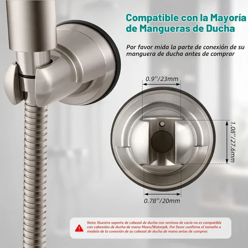Vista 3 de Hibbent Soporte de cabezal de ducha con ventosa al vacío, soporte de cabezal de ducha extraíble, soporte de pared ajustable en altura ajustable