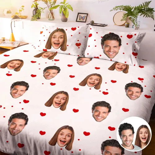 Vista 10 de VEELU Juego de funda de edredón personalizada con nombres de pareja, 3 piezas, tamaño matrimonial, funda de edredón de microfibra con corazones