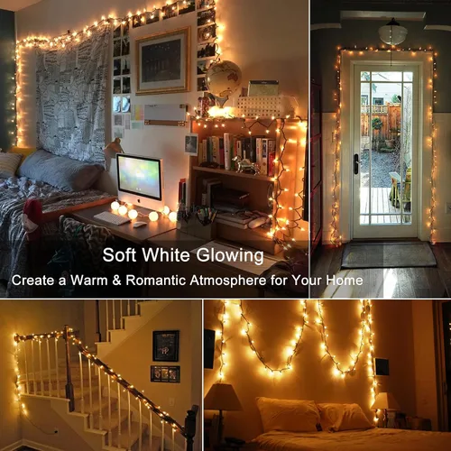 Vista 2 de BrizLabs Luces de Navidad transparentes, 50 unidades, luces incandescentes blancas cálidas, mini cadena de luz conectable, luces de árbol de Navidad