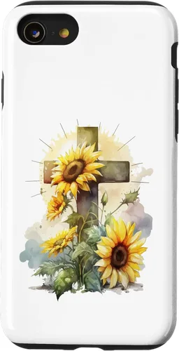 Vista 18 de Faith Christian Cross Watercolor Sunflower Flowers Case for iPhone 17