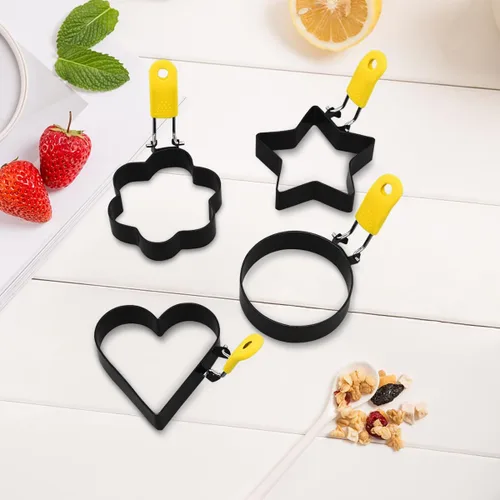 Vista 7 de Generic Anillos de huevo de acero inoxidable, redondos de 3.5 pulgadas, antiadherentes, mango de silicona, paquete de 2 Naranja