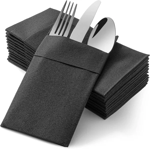 Vista 2 de Servilletas de bolsillo American Homesttead, paquete de 50 unidades, 15.75 x 15.75 pulgadas, papel de lino con tacto airlaid, plegadas con bolsillo