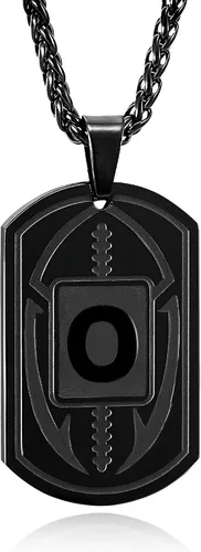 Vista 64 de Graduation Gifts - Football Initial Necklace for Men Boys Kids Teen Dog Tag Stainless Steel Black Letter Pendant Sport Football Athletes Jewelry