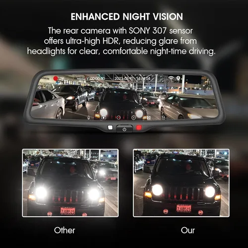 Vista 4 de KBD Cámara de espejo retrovisor OEM para automóvil con SD, frontal de 2K y trasera de 1080P de 9.66'' con cámara de respaldo, pantalla táctil