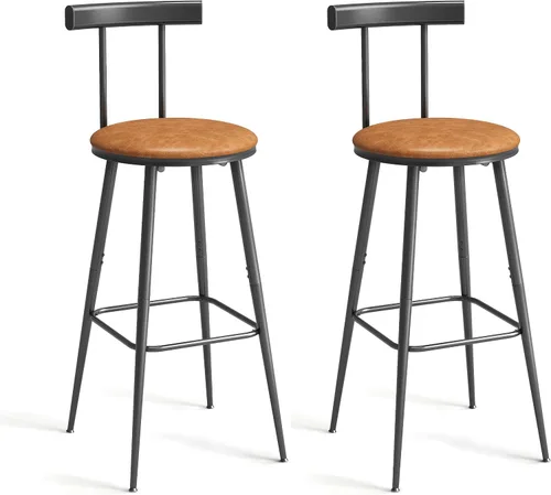 Vista 10 de Taburetes de bar, juego de 2 taburetes de cocina altos, sillas de bar con respaldo y reposapiés, taburetes industriales con asiento suave de PU