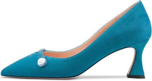 Vista 2 de Castamere Zapatos de tacón medio de bloque grueso para mujer, tacón puntiagudo, sin cordones, para boda, oficina, 2.6 pulgadas