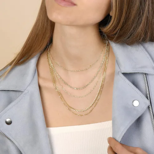 Vista 5 de PORI JEWELERS 14K Yellow Gold 25MM 35MM 4MM 5MM 65MM 75MM 85MM CubanCurb Chain Necklace and Bracelet - Made In Italy