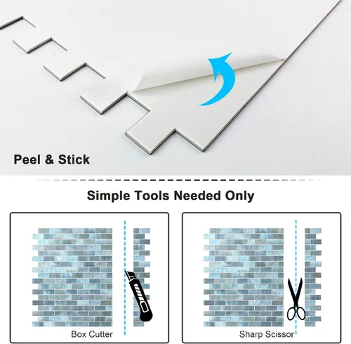 Vista 5 de BeNice Pelar y pegar contra salpicaduras para cocina, azulejos de metal para salpicaduras de azulejos de mosaico de despegar y pegar para chimenea