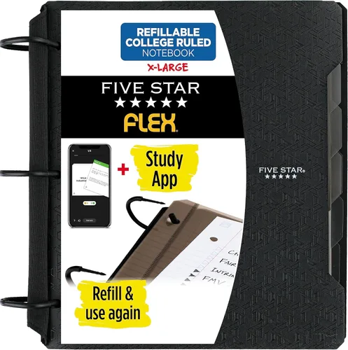 Vista 15 de Five Star Flex - Cuaderno recargable + aplicación de estudio, papel rayado universitario y carpeta de anillos TechLock de 1-1/2 pulgadas
