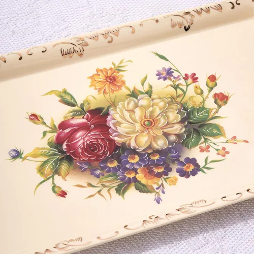 Vista 2 de YOLIFE Bandeja decorativa de cerámica floral para fiesta de té, 13.5 x 7.5 pulgadas