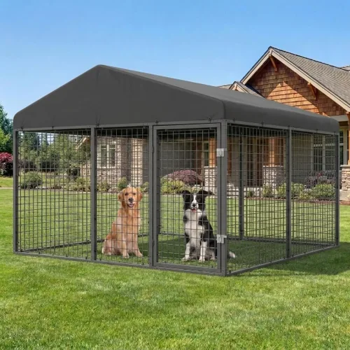 Vista 10 de Petony Perrera para Perros de Exterior de Acero para Perros Medianos/Pequeños Jaula con Techo y Revestimiento Antioxidante Resistente a Todo Clima