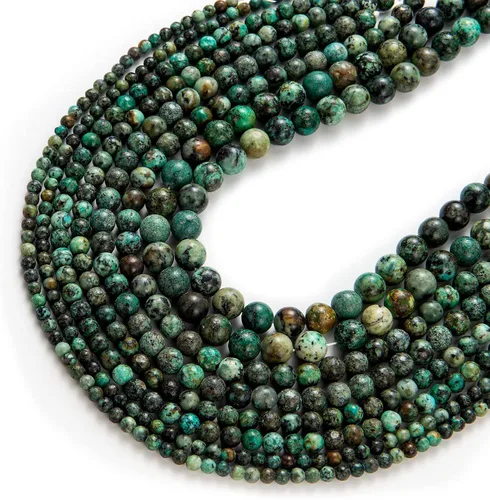 Vista 4 de 100 piezas de cuentas de piedra natural de 6 mm, turquesa africana redonda, cuentas sueltas de gema con cordón elástico para hacer pulseras