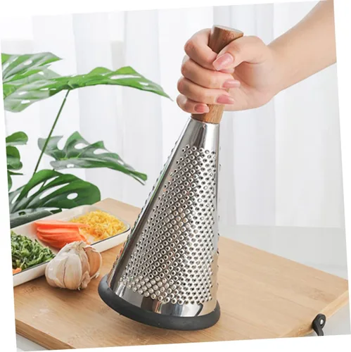 Vista 2 de MERRYHAPY Rallador de queso manual con mango de metal, forma de cono de 3 lados, rallador de queso vegetal para cocina