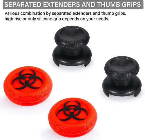 Vista 3 de Playrealm FPS Thumbstick Extender 3D textura goma silicona agarre cubierta 2 juegos para Xbox Series XS y Xbox One Controller BioH Red