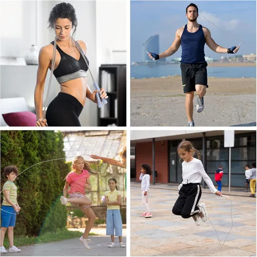 Vista 6 de Paquete de 2 cuerdas de saltar para niños, cuerda de saltar ligera y ajustable para fitness, cuerda de saltar sin enredos para mujeres y hombres, 2