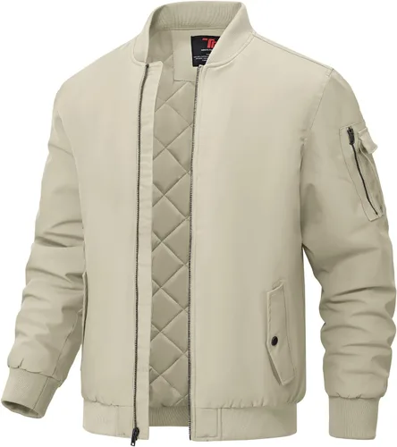 Vista 14 de BGOWATU - Chaqueta para hombre, impermeable, acolchada, tipo bomber, casual, para otoño e invierno, cálida y acolchada