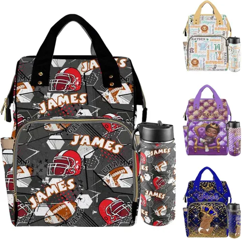 Vista 19 de Mochilas personalizadas con nombre personalizado para bebé, bolsa de pañales con monograma con bolsillos térmicos para adultos y niños, impermeable