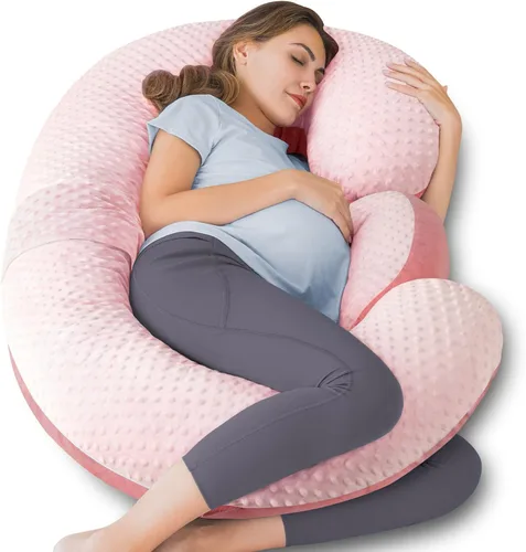 Vista 9 de QUEEN ROSE Almohada de embarazo en forma de E con cuña desmontable, almohada de maternidad ajustable de cuerpo completo para dormir, funda