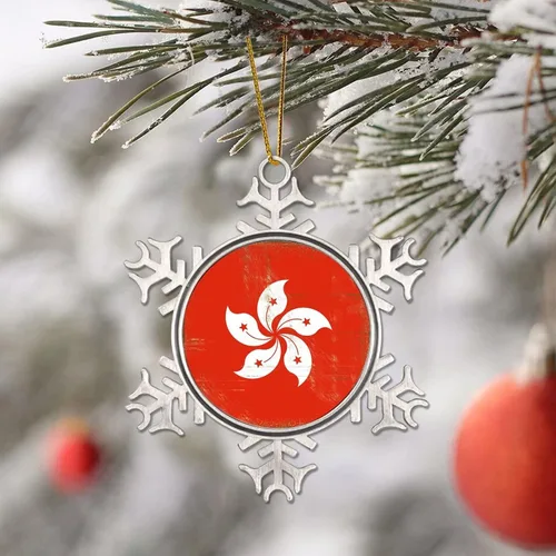 Vista 4 de Merry Christmas Metal Snowflake Christmas Ornaments Retro China Hong Kong Flag National Flag Ornaments Winter Decorations for Christmas Tree Xmas