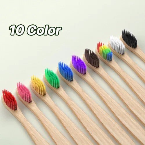 Vista 9 de Cepillos de dientes de bambú de 10 colores vibrantes Cepillos de dientes suaves sin BPA Cepillos de dientes ecológicos biodegradables