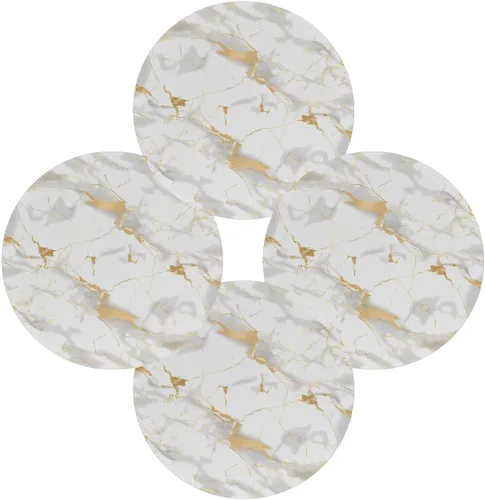 Vista 6 de Round Placemats Set of 1, White Marble Print Gold Texture Heat Resistant Washable Place Mats Table Mat for Kitchen Dining Party