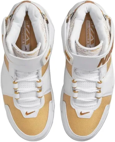 Vista 4 de Nike Zapatillas de baloncesto Lebron Zoom II para hombre, BlancoDorado metálico