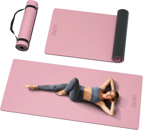 Vista 7 de Tapete de yoga extra largo y ancho para hombres y mujeres altos, 2.992 x 1.283 x 0.276 in, TPE de alta densidad antideslizante en ambos lados