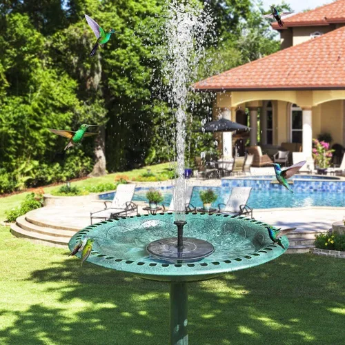 Vista 2 de Bomba de agua de fuente solar para baño de pájaros, nueva mini bomba de fuente solar mejorada de 1.5W con kit de panel solar independiente