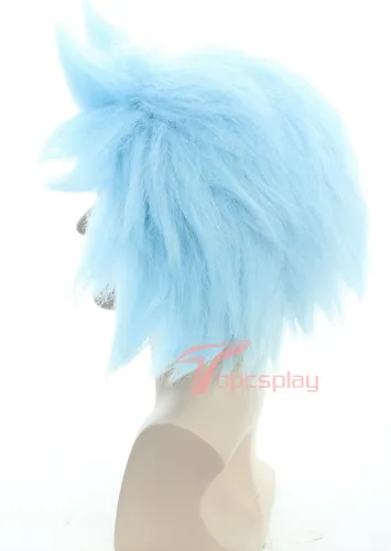 Vista 4 de Topcosplay Pelucas unisex para disfraz de Halloween, color azul, corta, para cosplay, pelucas de fiesta para adultos o niños