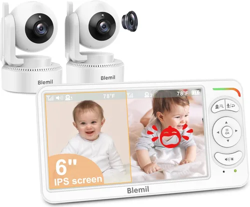 Vista 8 de Blemil - Monitor de bebé con batería de 30 horas, monitor de vídeo para bebé con pantalla grande dividida de 5 pulgadas, con cámara y audio, batería