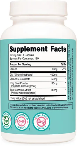 Vista 5 de Nutricost Suplemento DIM de diindolilmetano para mujeres de 400 mg, 120 cápsulas, con Dong Quai, calcio y cohosh negro, vegano, sin OMG y sin gluten