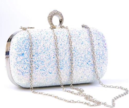 Vista 2 de Bolsos de noche con purpurina y embragues para mujer, baile, boda, fiesta con dos cadenas